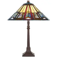 Casa Padrino Lampe de Table Tiffany de Luxe Multicolore / Marron Ø 40 x H. 62 cm - Lampe de Bureau - Lampe Déco de Salon - Luminaires Tiffany