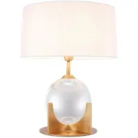 Casa Padrino Lampe de table de luxe couleur laiton antique / blanc Ø 38 x H. 52 cm - Lampe de bureau moderne avec perle décorative en cristal - Qualité de luxe
