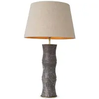 Casa Padrino Lampe de table de luxe Gris / Laiton antique / Beige Ø 38 x H. 88 cm - Lampe d'écriture moderne en marbre, aspect bambou - Collection de luxe
