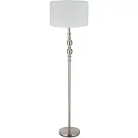 Relaxdays Lampadaire pour salon, culot E27, avec câble, abat-jour en tissu Ø 43 cm, lampadaire vintage de 155 cm de haut, blanc-argent