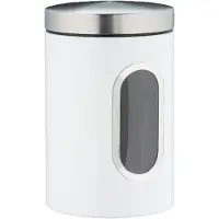 Relaxdays Lot de 10 boîtes de conservation, 1,4 L, avec couvercle et fenêtre transparente, pour le café, la farine, les pâtes, boîtes de conservation pour la cuisine, en métal, blanc