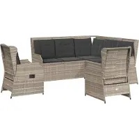 Syfax Salon de jardin 5 pcs avec coussins gris clair résine tressée