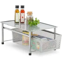 Relaxdays Etagère à tiroir avec panier extractible RD47532, argent