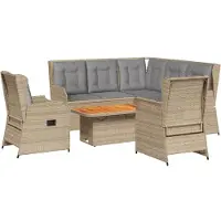 DKD Home Decor Salon de jardin avec coussins 6 pcs beige résine tressée