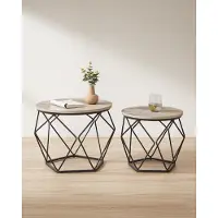 Vasagle Table basse ronde, lot de 2, table de salon, table d'appoint, ambiance vintage, plateau amovible, pour salon, gris-noir LET040B02
