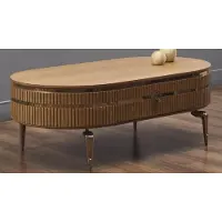 Casa Padrino Luxe Table basse Art Déco Marron clair / Or 120 x 67 x H. 42 cm - Table de salon ovale avec tiroir - Meubles de salon - Meubles Art Déco - Meubles de luxe