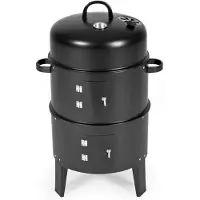 BURI Barbecue de jardin + fumoir Barbecue au charbon de bois Grille chromée Fumoir Barbecue