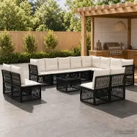 Prolenta Maison Exclusive - Ensemble de canapés de jardin, 13 pièces, 12 places, en résine tressée noire