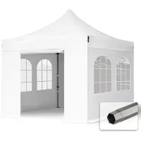 TOOLPORT 3x3 m Tonnelle pliante Acier, PES 750, côtés avec fenêtres, blanc