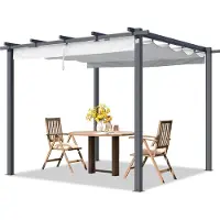 TOOLPORT PRIMEYARD Pergola 3x3 m pavillon avec toit rétractable gris - construction en acier