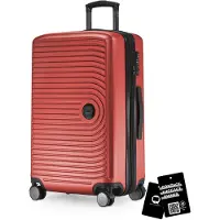 Hauptstadtkoffer Valise moyenne + badge numérique, valise de voyage extensible Check-In Bagages Valise à roulettes 90L sangle 158 cm double roulettes Trolley TSA,Rouge
