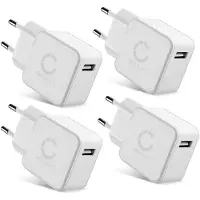 Cellonic Chargeur USB EU-Plug (4pack) 1 Port 5W pour un chargement sur prise secteur Smartphone / téléphone portable, tablette, enceinte, iPhone, Apple, Samsung