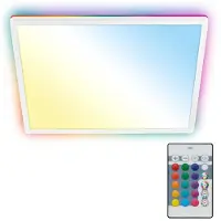 B.K.Licht Magic Plafonnier LED plat, rétroéclairage RGBIC, télécommande, variateur, plat, blanc, 42 x 42 x 3 cm