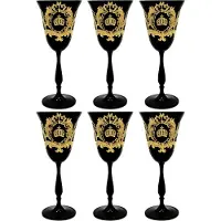 Casa Padrino Pompöös by Verres à vin blanc de luxe Noir / Or Ø 8,7 x H. 20,3 cm - Verres à vin blanc plaqué or 24 carats - Verres à vin Pompööse conçus par Harald Glööckler