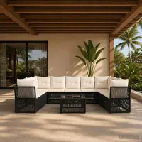 Prolenta Maison Exclusive - Ensemble de canapés de jardin, 10 pièces, 9 places, noir, en résine tressée (poly-rattan)