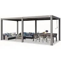TOOLPORT PRIMEYARD Pergola 3x6 m poteaux en aluminium avec lames orientables en aluminium pavillon gris