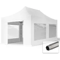 TOOLPORT 3x6 m Tonnelle pliante Acier, PES 750, côtés panoramiques, blanc