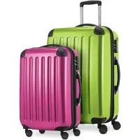 Hauptstadtkoffer Alex - Lot de 2 bagages à main + valise de taille moyenne, set de valises de réserve Trolleys coque dure polycarbonate brillant,Vert pomme-Magenta