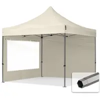 TOOLPORT 3x3 m Tonnelle pliante Acier, PES 750, côtés panoramiques, crème