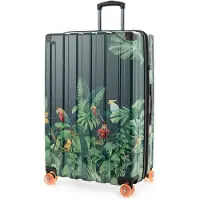 Hauptstadtkoffer VALISE DE VOYAGE Q-Damm - Grande valise trolley, coque rigide brillante, format XL, extensible, 4 roulettes doubles, valise avec motif, édition "Jungle", 77 cm, 133 L, motif perroquets