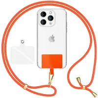 Nalia HoldMe Air Edition - Lanyard universel avec 2 pads & mousqueton (or) - 160cm de sangle pour portable à porter autour du cou - Orange