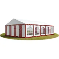 TOOLPORT Tente Barnum de Réception 5x10 m Bâches PVC 750 N rouge-blanc Cadre de Sol Jardin