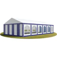 TOOLPORT Tente Barnum de Réception 6x12 m Bâches PVC 750 N bleu-blanc Cadre de Sol Jardin