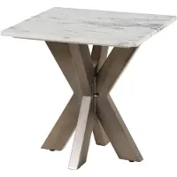 MASSIVMOEBEL24.DE MASSIVMOEBEL24 | Table basse 55x55 marbre blanc / pied central fer au look antique laiton BARCELONA #305