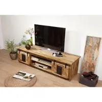 MASSIVMOEBEL24.DE MASSIVMOEBEL24 | Meuble TV 180x55 Manguier laqué Bois naturel RAILWAY #135