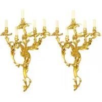 Casa Padrino Ensemble de deux appliques murales , style baroque, finition or rococo en bronze - 55 x 35 x 80 cm - Applique murale