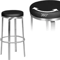FineBuy Tabouret de bar noir en acier inoxydable, pivotant à 360°, tabouret de comptoir, siège de bar rembourré, tabouret de comptoir moderne, tabouret de bistrot haut