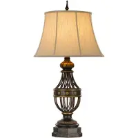 Elstead Lighting Lampe de table avec abat-jour Augustine, couleur brun-crème, 1xE27x60W, tissu, dimensions : 89,5 x 50,8 x 50,8 cm, IP20, Feiss
