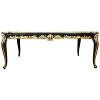 Casa Padrino Pompöös by Table de salle à manger baroque de luxe avec plateau en verre noir / or 160 x 100 cm - Table de salle à manger baroque Pompöös conçue par Harald Glööckler
