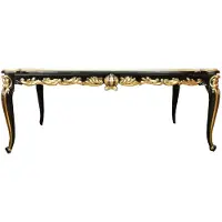 Casa Padrino Pompöös by Table de salle à manger baroque de luxe avec plateau en verre noir / or 180 x 100 cm - Table de salle à manger baroque Pompöös conçue par Harald Glööckler