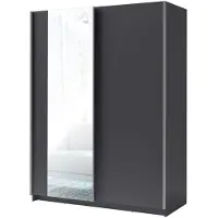 Meublorama Armoire GOZU 151 cm avec 2 portes coulissantes et miroir – Gris graphite