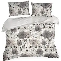 Eurofirany Drap de satin 220x200 Printemps 09 Fleurs blanc gris