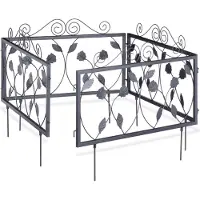Relaxdays : clôture de parterre en métal, bordure de parterre à enfoncer, 4 éléments de clôture vintage avec feuilles, H x L 34,5 x 56,5 cm, noir