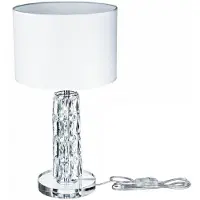 Casa Padrino Lampe de bureau design argent / blanc Ø 25 x H. 44,5 cm - Lampe de bureau moderne en métal avec des éléments en verre élégants et un abat-jour rond