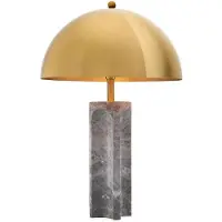 Casa Padrino Luxus Lampe de table Gris / Laiton antique Ø 50 x H. 76 cm - Lampe de bureau moderne en marbre avec abat-jour rond en métal - Luminaires de Luxe