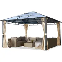 TOOLPORT Tonnelle de jardin 4x4 m structure aluminium - toit polycarbonate env. 8 mm - pavillon champagne