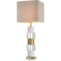 Casa Padrino Lampe de table de luxe couleur laiton antique / blanc / beige 35 x 35 x H. 87 cm - Lampe de bureau avec marbre et verre de cristal - Qualité de luxe