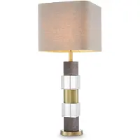 Casa Padrino Lampe de table de luxe couleur laiton antique / gris / beige 35 x 35 x H. 87 cm - Lampe de bureau avec marbre et verre de cristal - Qualité de luxe