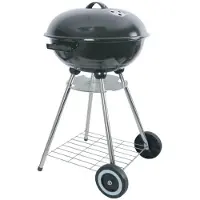 BURI Gril boule émaillé noir griller ø45cm H82cm avec roulettes et 2 étagères Chariot