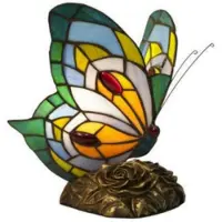 Casa Padrino Luxe Tiffany Lampe de Table Papillon Vert / Multicolore 17 x 17 x H. 23 cm - Lampe de bureau Tiffany - Intérieur de luxe - Luminaires Art Déco de luxe - Luminaires Tiffany