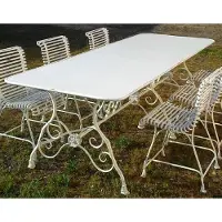 Casa Padrino Art Nouveau Table de Jardin Blanc Antique 250 x 90 x H. 75 cm - Table de jardin Nostalgique en fer forgé - Meubles de jardin Art Nouveau en fer forgé - Meubles de jardin Nostalgiques