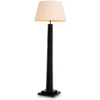 Casa Padrino Lampadaire de luxe Noir / Crème Ø 55 x H. 160 cm - Lampadaire en bois massif avec abat-jour rond - Lampadaires de luxe - Luminaires de luxe - Intérieur de luxe