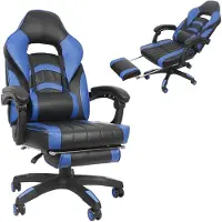 Feel2Home Chaise de jeu bleue/noire Fauteuil de direction Siège de bureau Repose-pieds