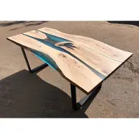 Casa Padrino Table de salle à manger de luxe Naturel / Bleu / Noir 160 cm