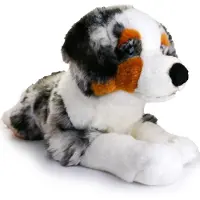 Anima Chien en peluche, race Australian Shepherd, position allongée, peluche douce, type Border Collie, jouet en tissu, 60 cm