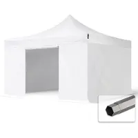 TOOLPORT 4x4 m Tonnelle pliante Acier, PVC 800, côtés sans fenÃªtre, blanc